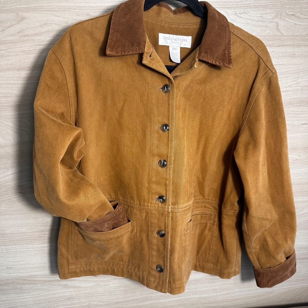 Vintage Jones New York Sport Brown Cotton Chore Jacket Corduroy Collar Women M